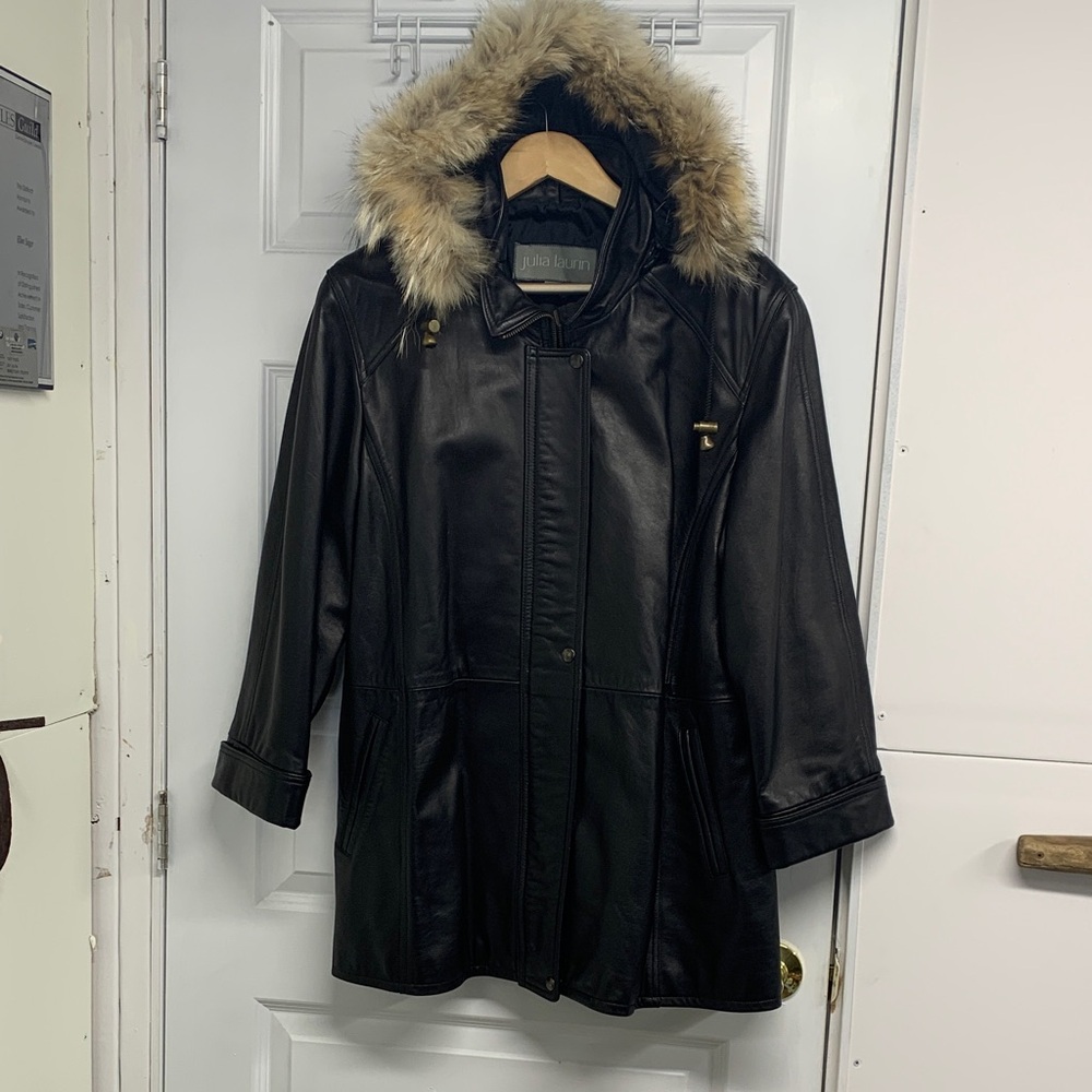 Women's Black Leather Jacket with Fur Trim